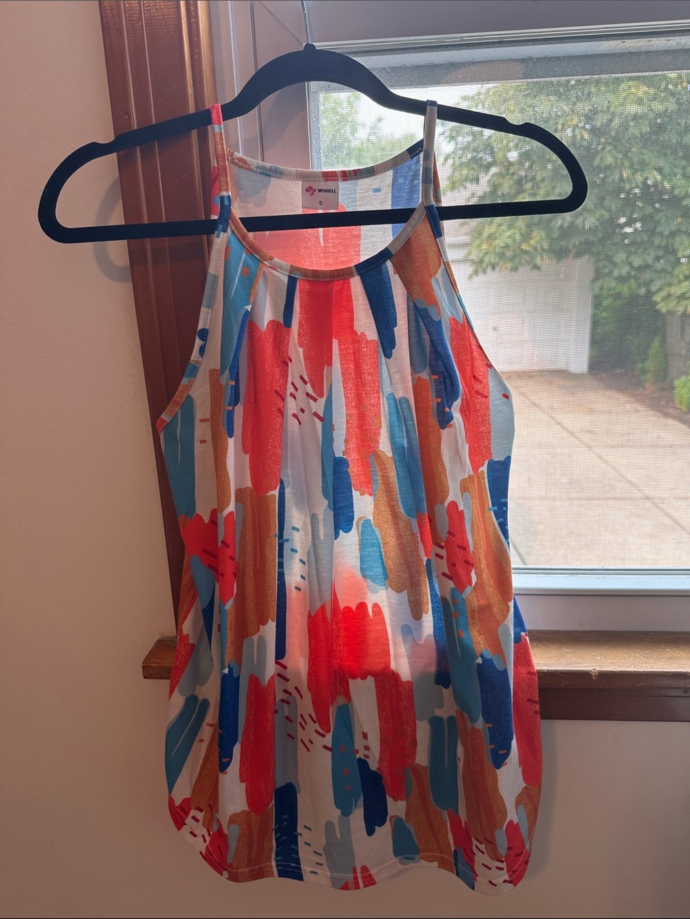Summer Halter Tank Top w Abstract Colors Brushstroke Pattern